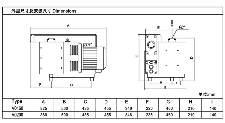 MLV0160靜音旋片式真空泵外觀尺寸圖